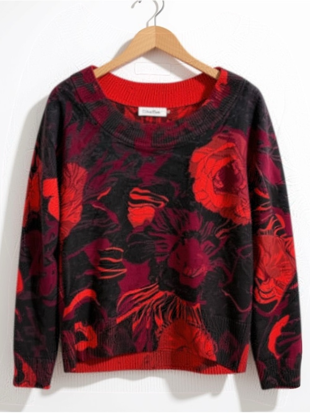 Calvin Klein Red Floral Scoop Neck Sweater, Size XS, in Like New Condition